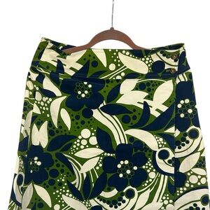 Lilly Pulitzer Wrap Skirt Size 6 Green White Navy Blue Large Floral Corduroy